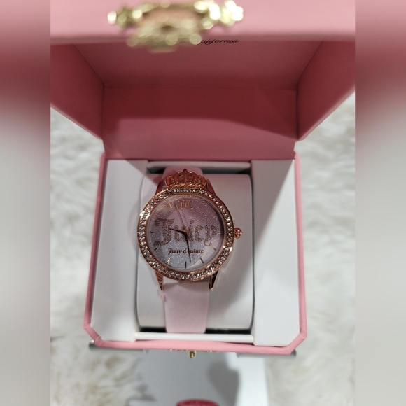 Juicy Couture Crystal Crown  Rose Gold Toned watch Pink Bezel  New In Box - Picture 2 of 3